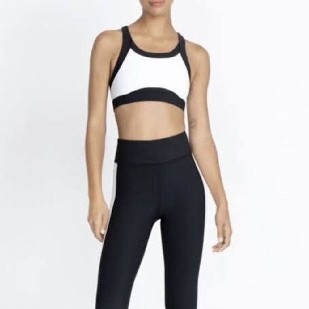 Johnny Was Calme Blocked Endurance Sports Bra in Black and White Combo NEW